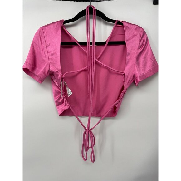 Zara Pink Open Back Short Sleeve Shirt Womens Size Medium  - NWT - Picture 2 of 3